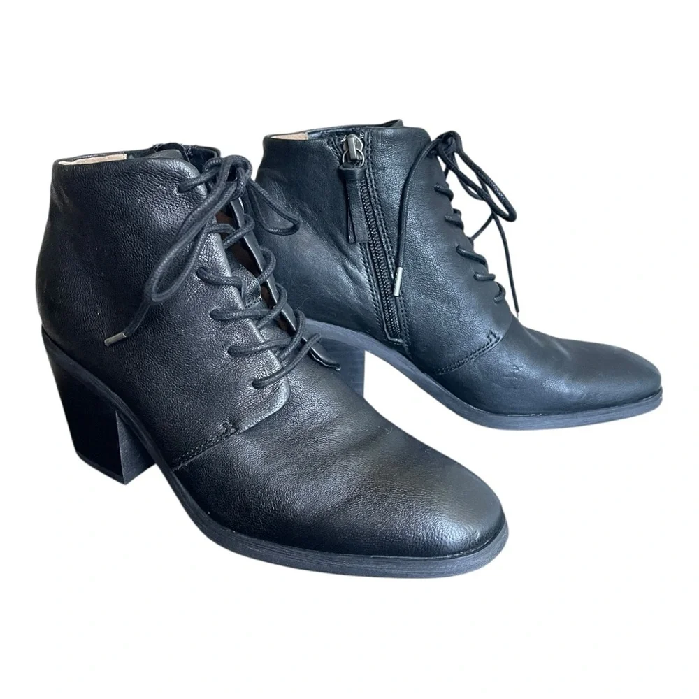 Söfft Black Leather Lace-Up Ankle Boots Size 8 | Block Heel Comfort Booties